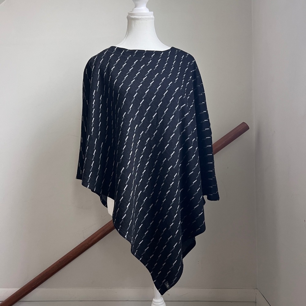 Ibex Juliet‎ Poncho 100% Merino Wool One Size Black Grey Knit Cape Sweater Top